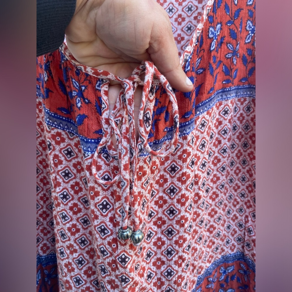 Mandala LG/ XL Red and White Patterned Top Indian Batik Print Sleeveless Blouse - Picture 3 of 7